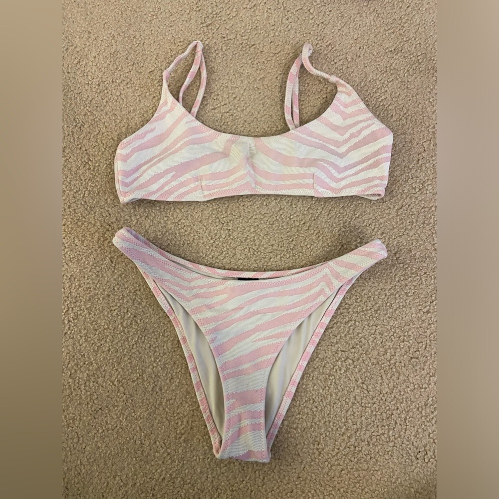 Pink and White Zebra print triangl bikini set